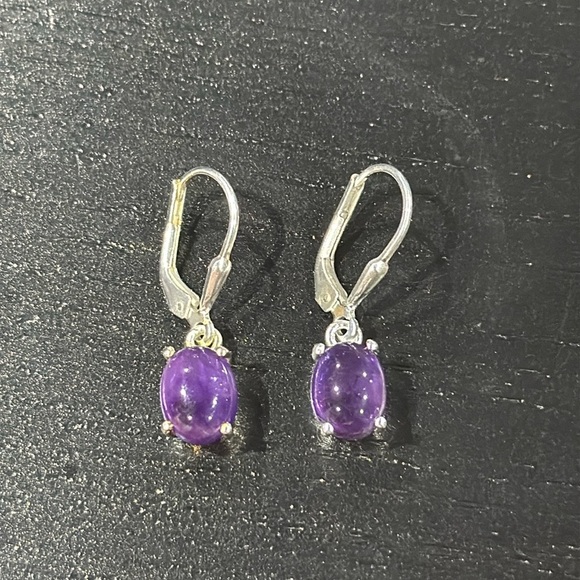 925 Silver Earrings with Purple Gem Stones - Picture 3 of 8